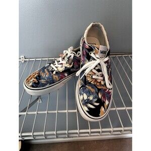 VANS Doheny Navy Blue Palm Leaves White Skateboard Shoes Women size 8